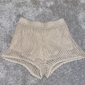 Ocean Drive‎ Crochet Shorts With Built In Lining Size S Tan Scalloped Edges Gold